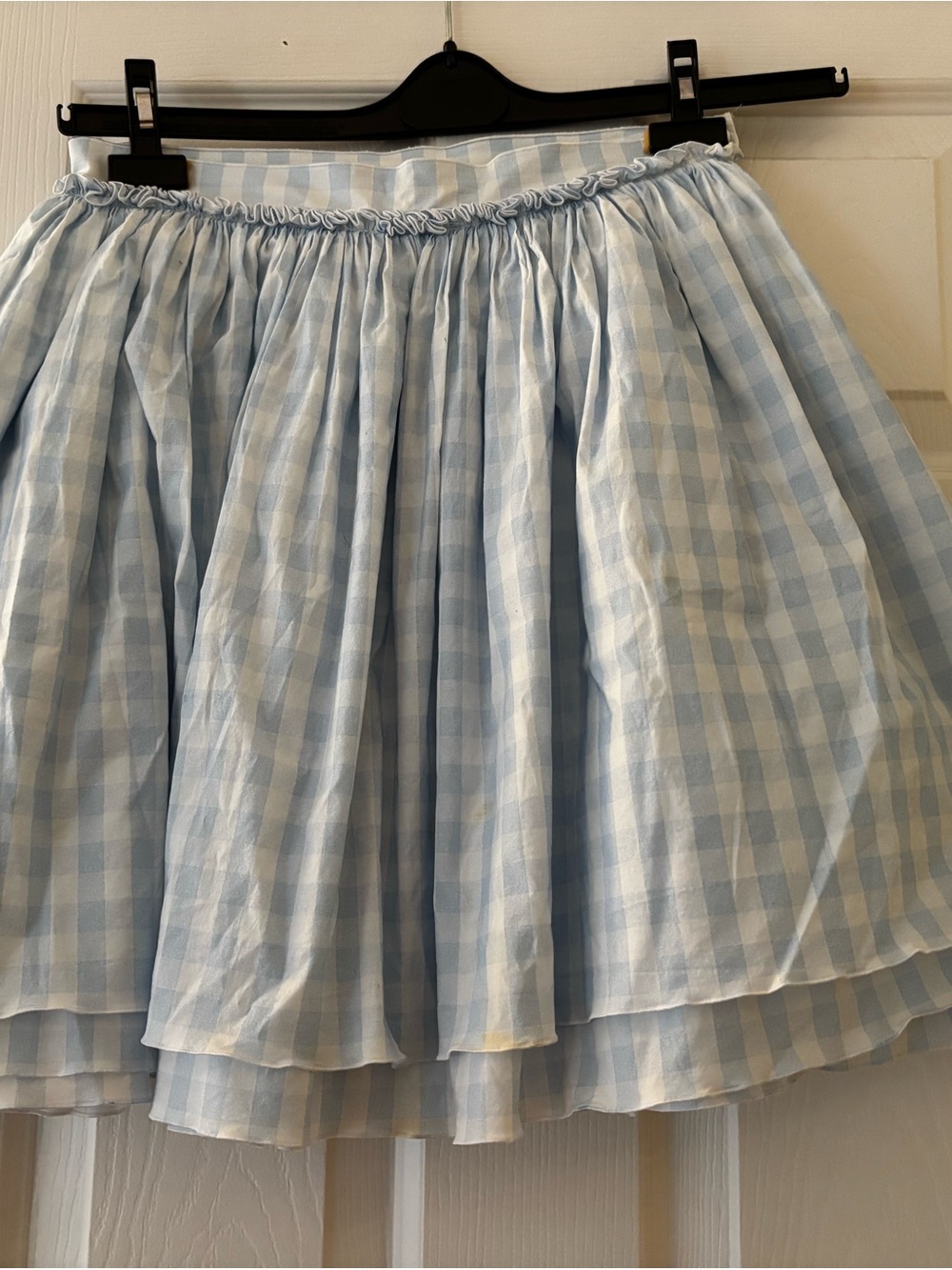 RED Valentino Pale Blue Gingham Gathered Mini Skirt